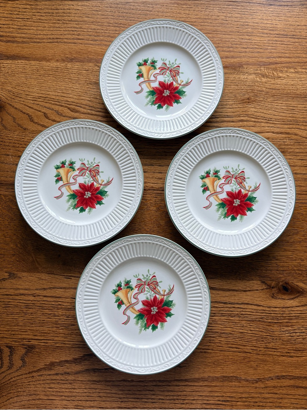 Mikasa Italian Holiday Poinsettia, Horn and Bow Salad Plates - set of 4